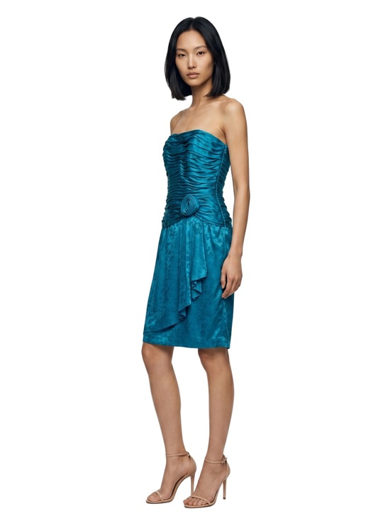 AJ Bari Dresses & Skirts - AJ BARI Vintage Blue Strapless mini cocktail dress Ruching Draping Quiet Luxury